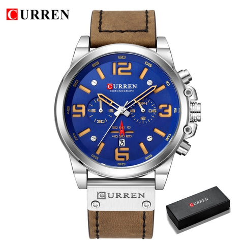 CURREN Mens Watches Top Luxury Brand Waterproof Sport Wrist Watch Chronograph Quartz Military Genuine Leather Relogio Masculino