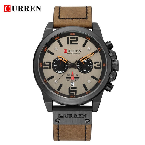 CURREN Mens Watches Top Luxury Brand Waterproof Sport Wrist Watch Chronograph Quartz Military Genuine Leather Relogio Masculino