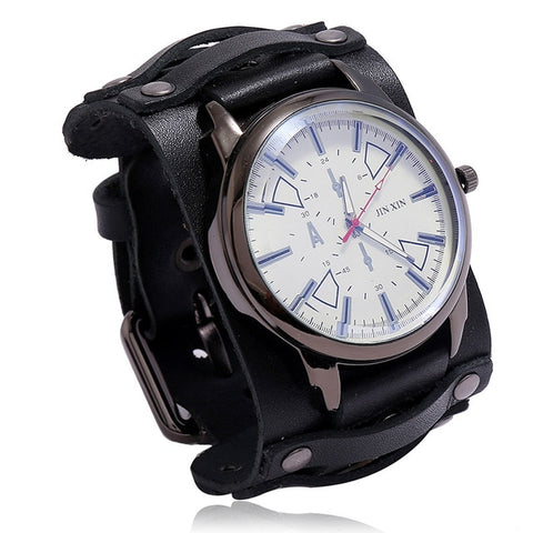 Jessingshow Men Watch Luxury Wristwatch Quartz Wristwatches Fashion Blue Glass Punk Style Mens Watches Wide Leather Bracelets