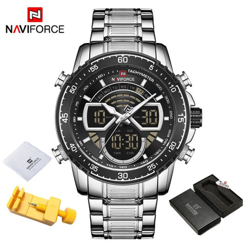 NAVIFORCE Men's Military Sports Waterproof Watches Luxury Analog Quartz Digital Wrist Watch for Men Stainless Steel Gold Watches