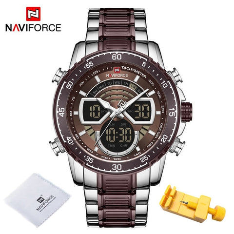 NAVIFORCE Men's Military Sports Waterproof Watches Luxury Analog Quartz Digital Wrist Watch for Men Stainless Steel Gold Watches