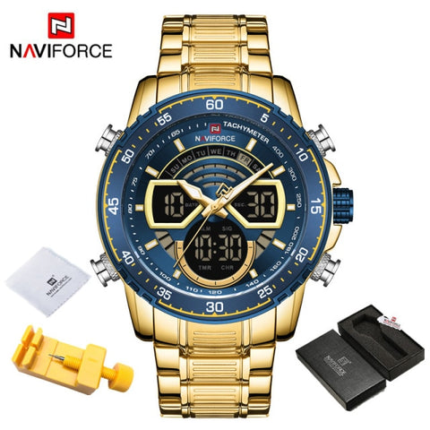 NAVIFORCE Men's Military Sports Waterproof Watches Luxury Analog Quartz Digital Wrist Watch for Men Stainless Steel Gold Watches