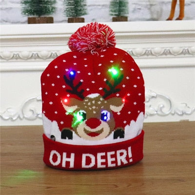 ON SALE! 2022 New Year LED Knitted Christmas Hat Beanie Light Up Illuminate Warm Hat For Kids Adults New Year Christmas Decor