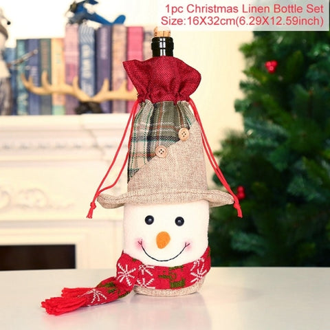 Christmas Wine Bottle Cover Merry Christmas Decorations For Home 2021 Christmas Ornament New Year 2022 Xmas Navidad Gifts