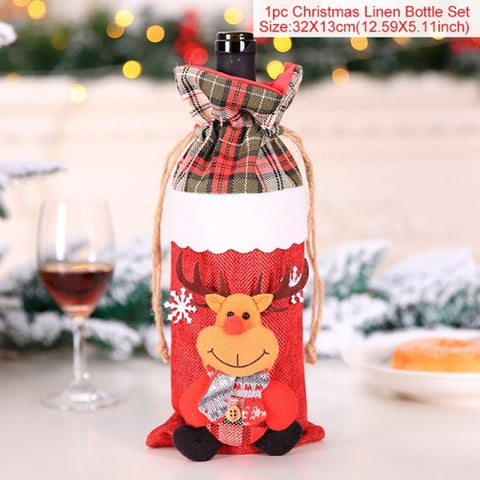 Christmas Wine Bottle Cover Merry Christmas Decorations For Home 2021 Christmas Ornament New Year 2022 Xmas Navidad Gifts