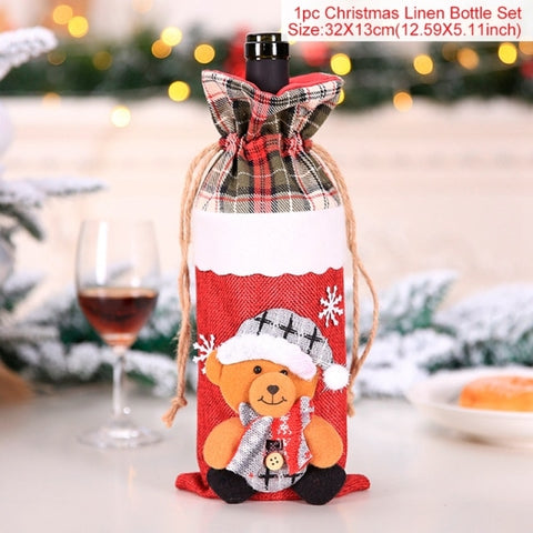 Christmas Wine Bottle Cover Merry Christmas Decorations For Home 2021 Christmas Ornament New Year 2022 Xmas Navidad Gifts