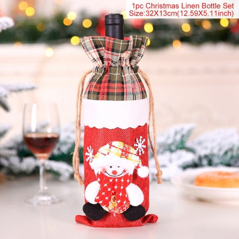 Christmas Wine Bottle Cover Merry Christmas Decorations For Home 2021 Christmas Ornament New Year 2022 Xmas Navidad Gifts