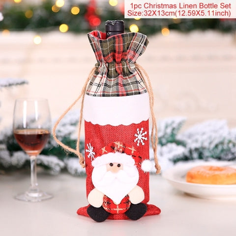 Christmas Wine Bottle Cover Merry Christmas Decorations For Home 2021 Christmas Ornament New Year 2022 Xmas Navidad Gifts