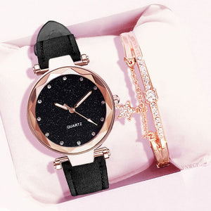 Casual Women Romantic Starry Sky Wrist Watch Bracelet Leather Rhinestone Designer Ladies Clock Simple Dress Gfit  Montre Femme