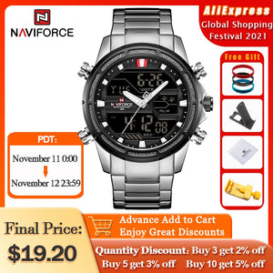 NAVIFORCE Watches for Men Luxury Brand Sport Quartz Wristwatch Waterproof Military Digital Male Clock Steel Relogio Masculino