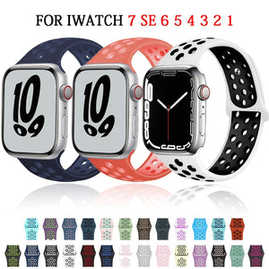 Silicone Strap For Apple Watch Band 44mm 40mm 42mm 38mm 40 44 mm Breathable bracelet correa iWatch serie 3 6 5 4 SE 7 45mm 41mm