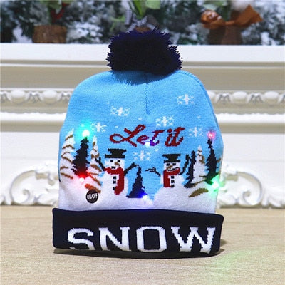 ON SALE! 2022 New Year LED Knitted Christmas Hat Beanie Light Up Illuminate Warm Hat For Kids Adults New Year Christmas Decor