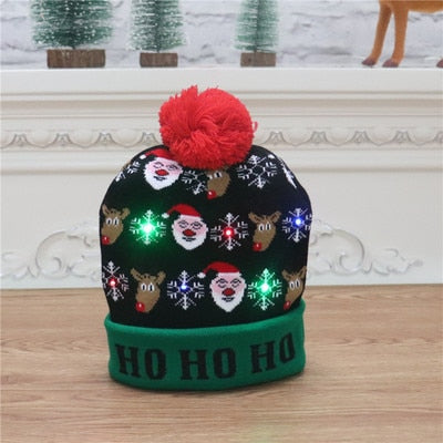 ON SALE! 2022 New Year LED Knitted Christmas Hat Beanie Light Up Illuminate Warm Hat For Kids Adults New Year Christmas Decor