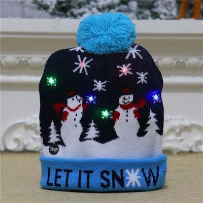 ON SALE! 2022 New Year LED Knitted Christmas Hat Beanie Light Up Illuminate Warm Hat For Kids Adults New Year Christmas Decor