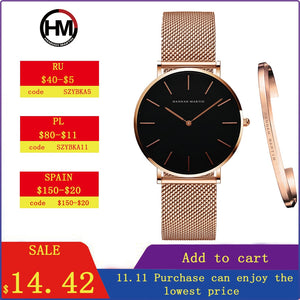 Women Watch 1 set Bracelet Japan Quartz Movement Simple Waterproof Rose Gold Stainless Steel Mesh Ladies watch relogio feminino